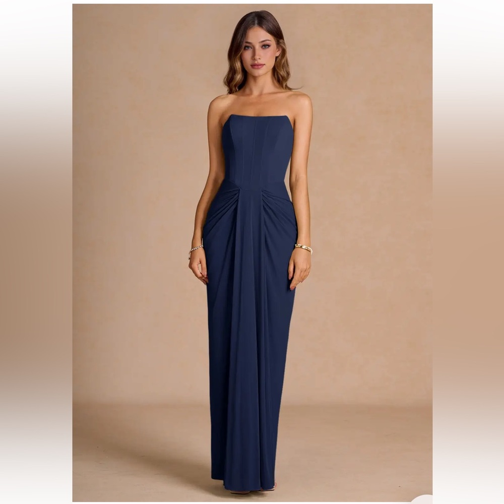 Azazie Strapless Navy Blue Gown
